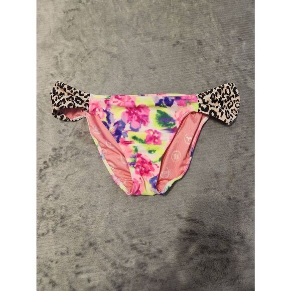 Victoria's Secret Pink Swim L Scoop Bikini Bottom Leopard Floral - Picture 1 of 3